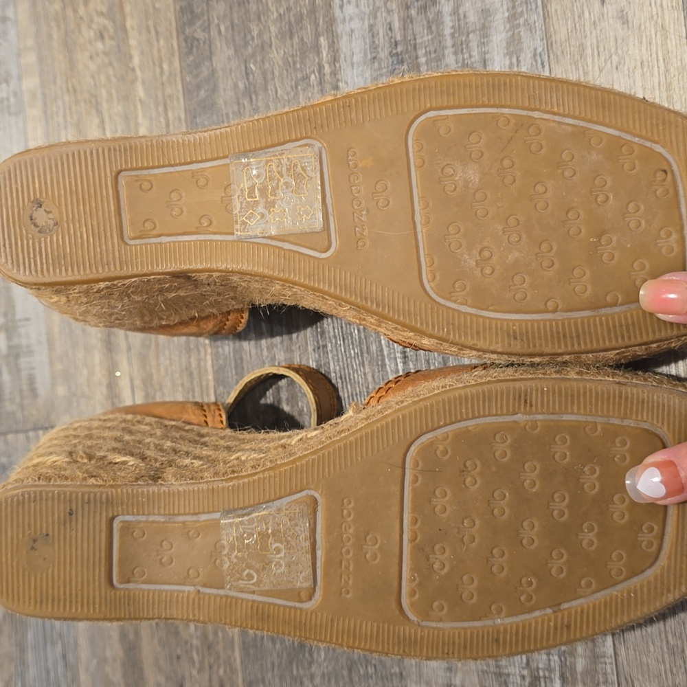 Apepazza Tan Suede Espadrilles Leather Wedge Sandals Size 8.5 - Picture 12 of 13